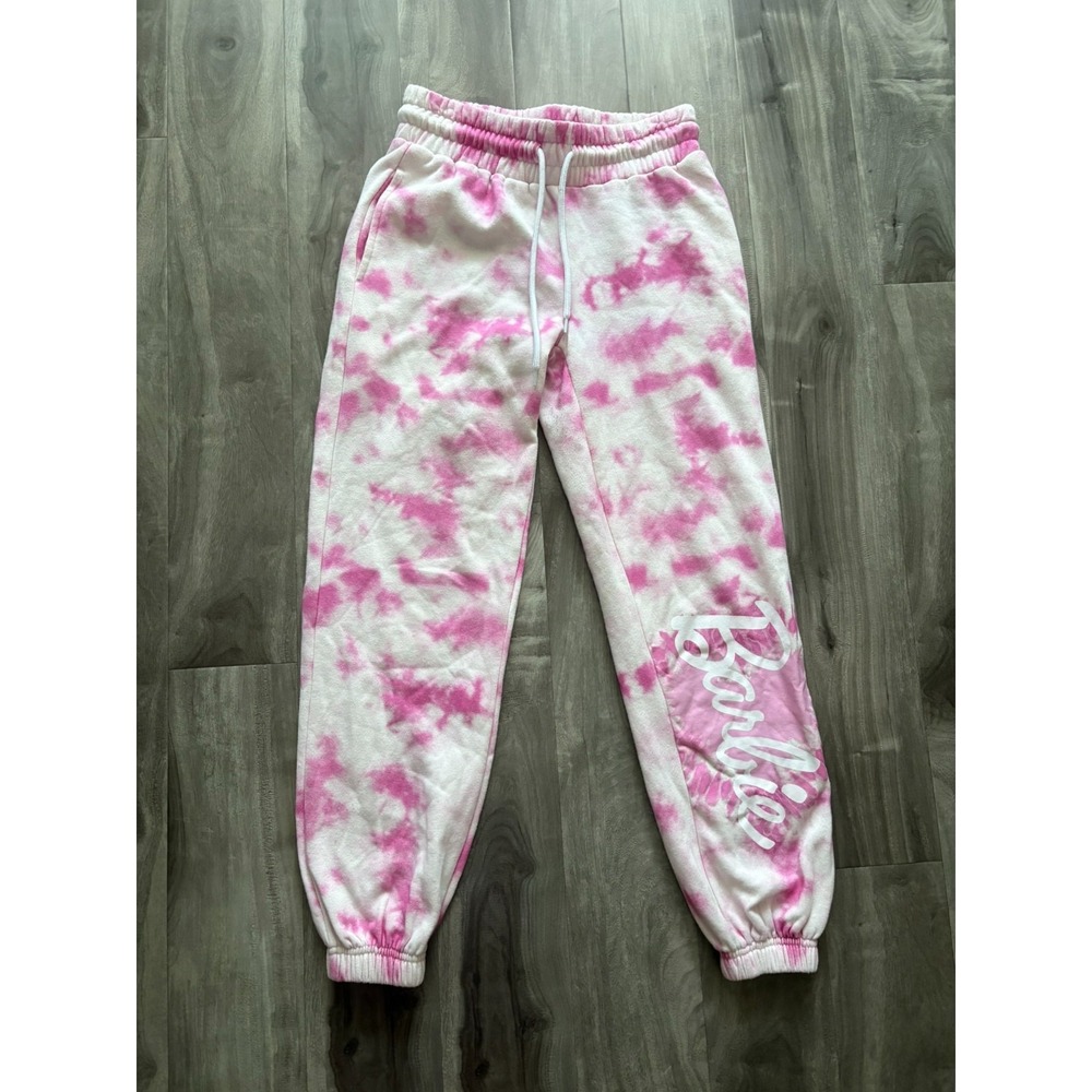 Barbie Womens Pink White Tie Dye Soft‎ Cozy Comfort Fleece Jogger Pants Size XS